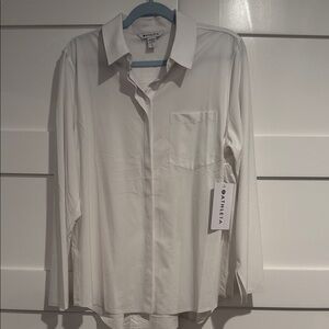 Athleta Women’s Classic White Button Down Shirt NWT Size L